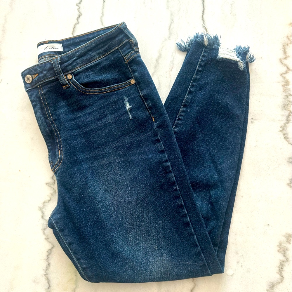 KanCan Ripped Hem Skinny Jeans.